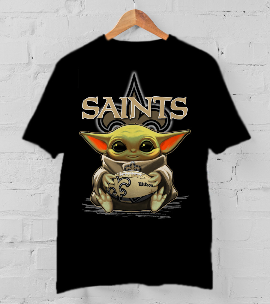 Yoda New Orleans Saints Holding Wilson Football With Fleur-de-Lis T-Shirt