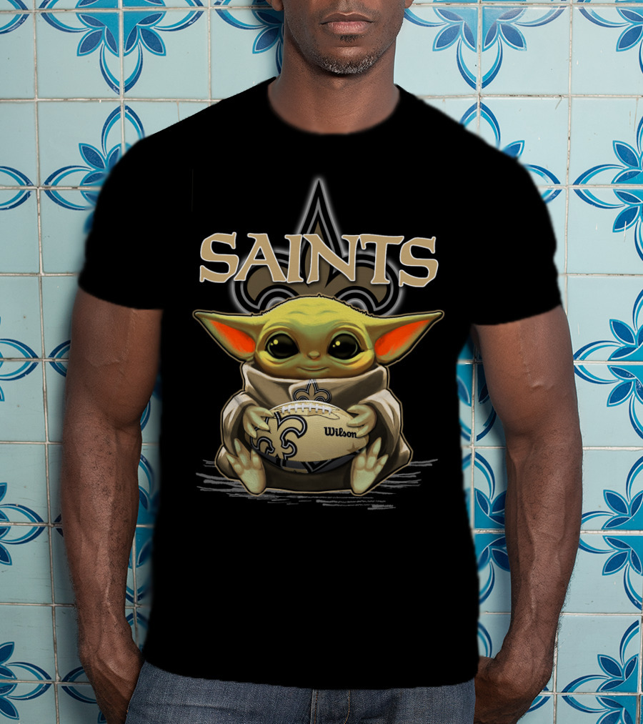 Yoda New Orleans Saints Holding Wilson Football With Fleur-de-Lis T-Shirt