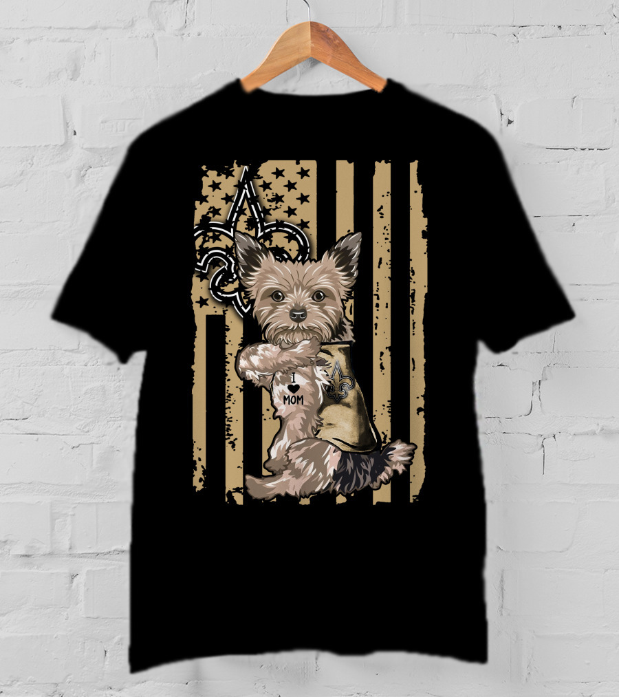 Yorkshire Terrier I Love Mom New Orleans Saints Fleur-de-Lis Stripes T-Shirt