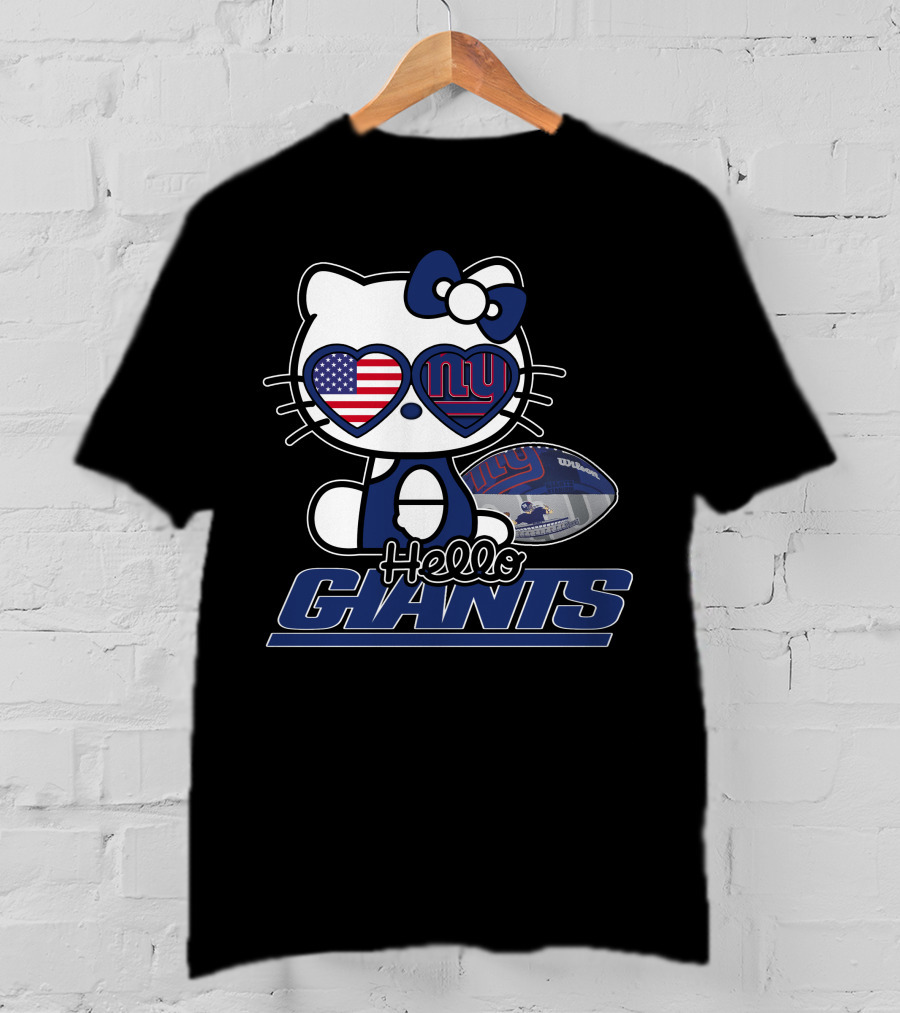 Hello Kitty New York Giants Football USA Flag T-Shirt
