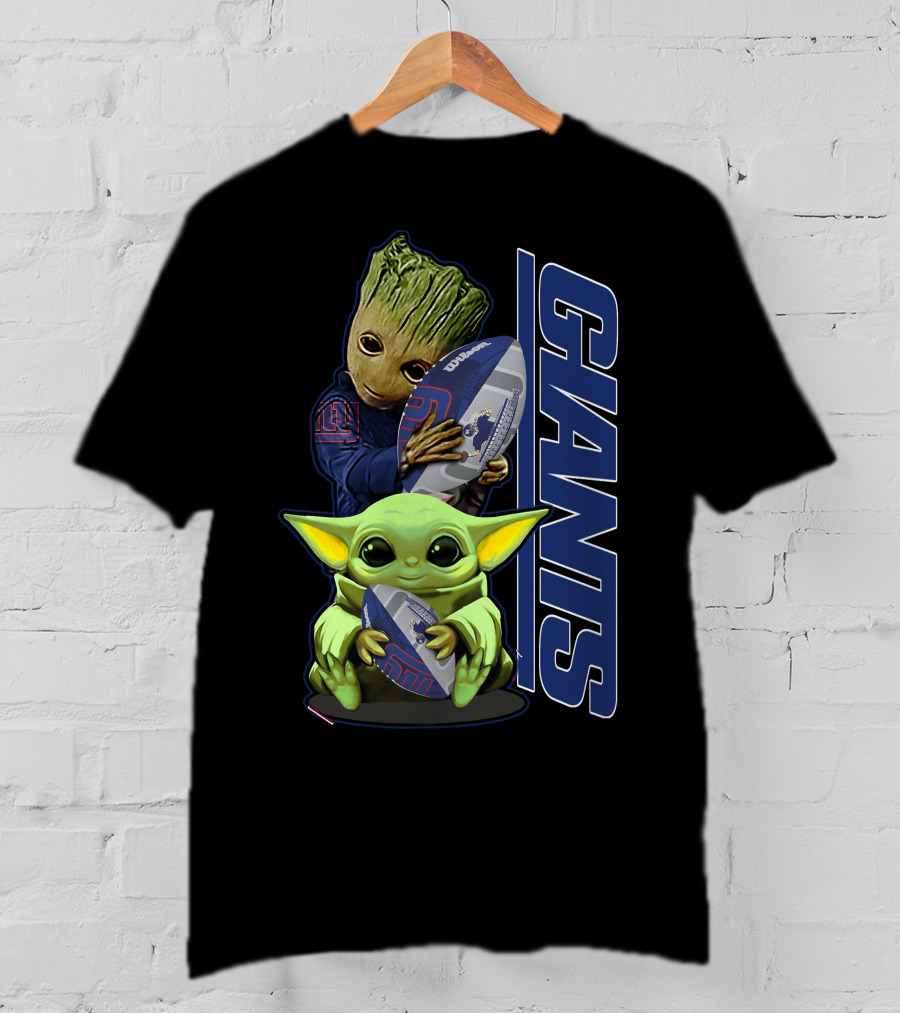 Grzd New York Giants Baby Groot And Grogu Football T-Shirt