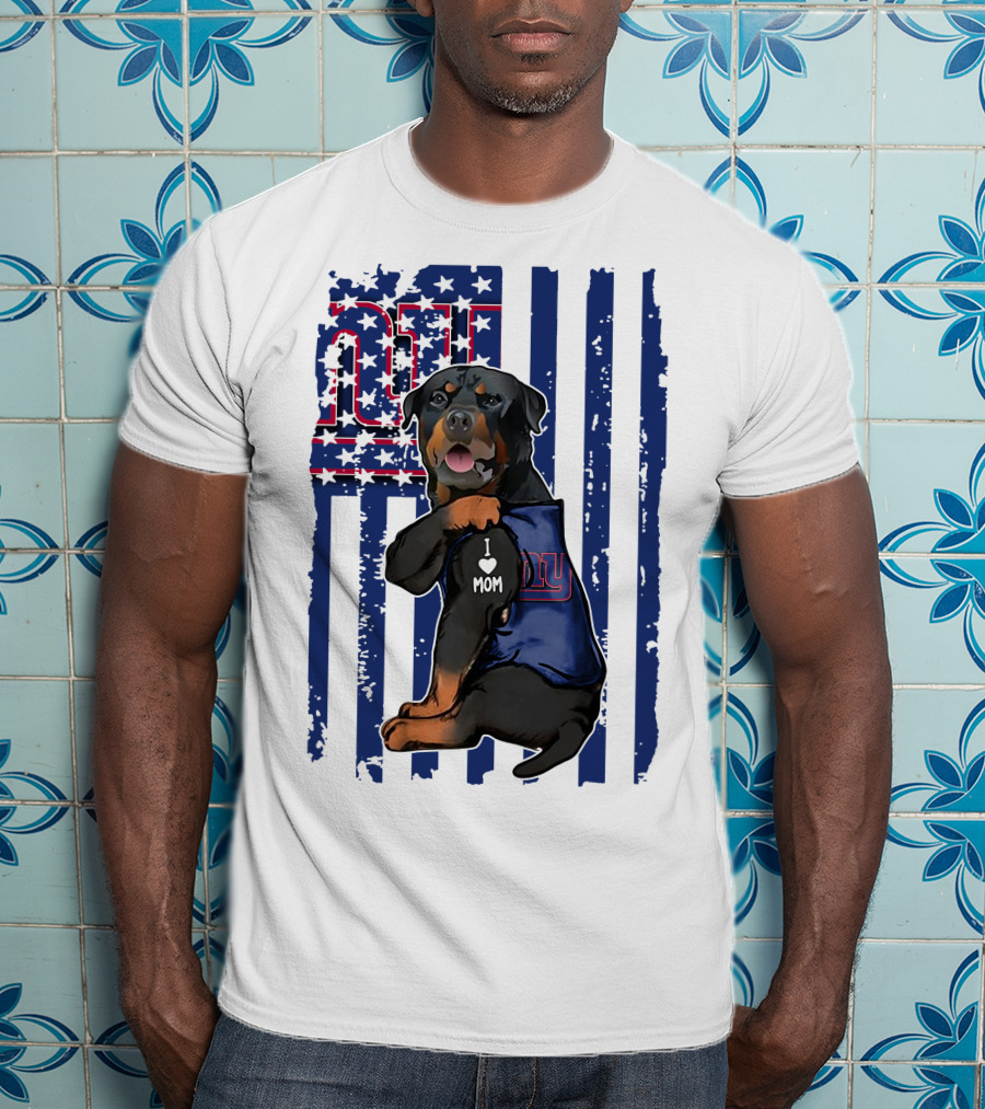 Rottweiler I Love Mom New York Giants Fan T-Shirt