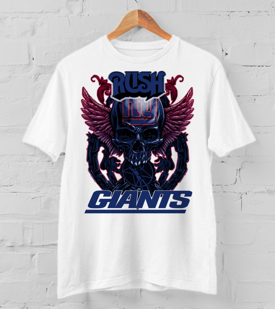 Rush New York Giants Skull With Wings And Chains T-Shirt