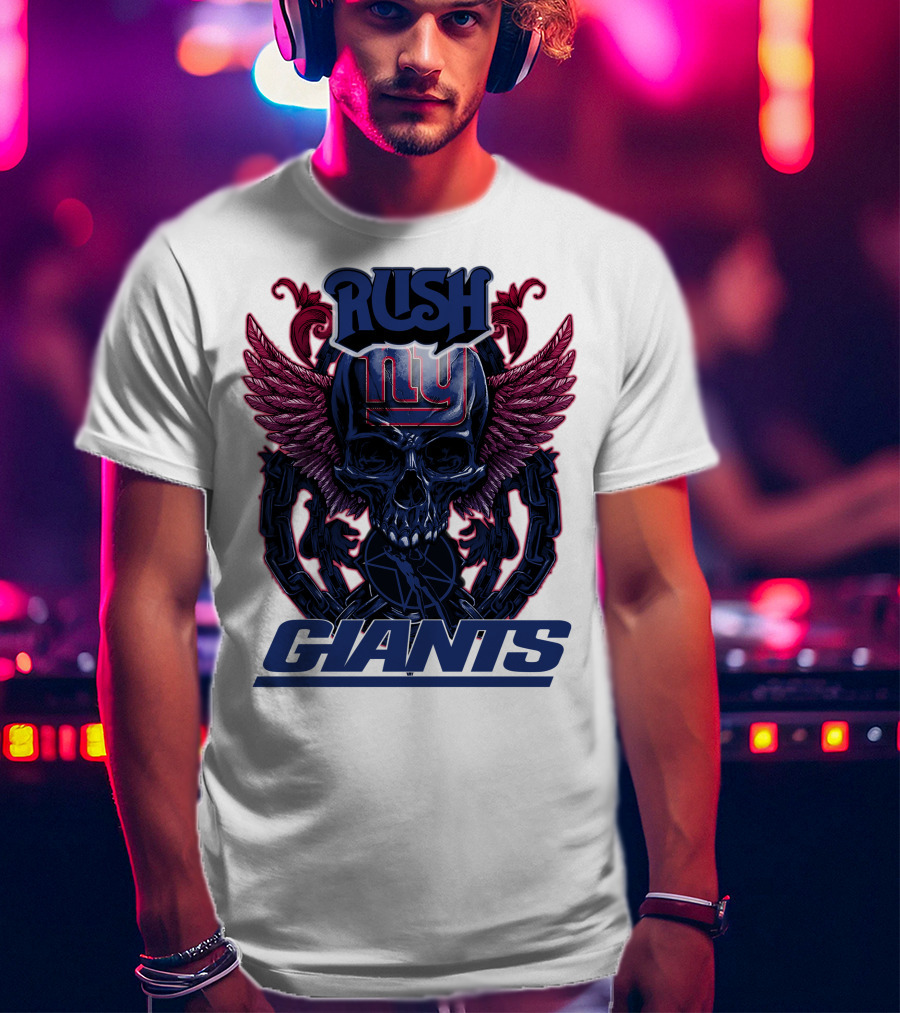 Rush New York Giants Skull With Wings And Chains T-Shirt
