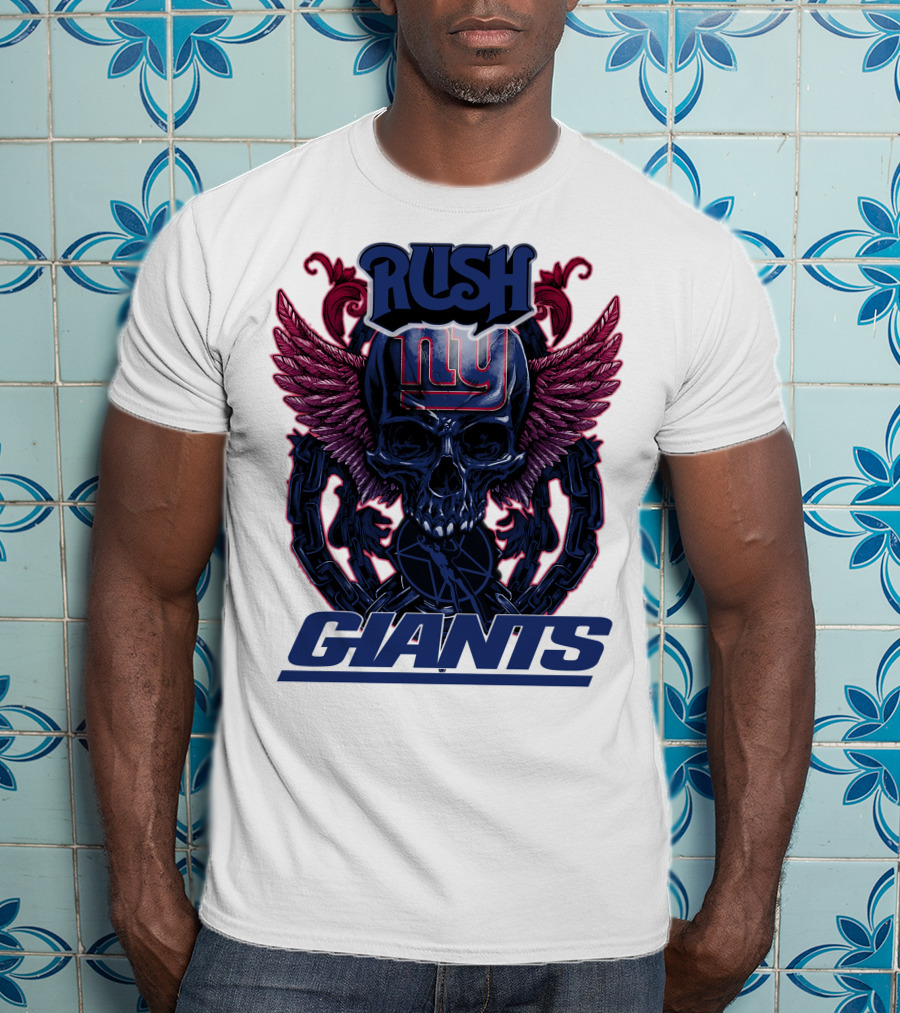Rush New York Giants Skull With Wings And Chains T-Shirt
