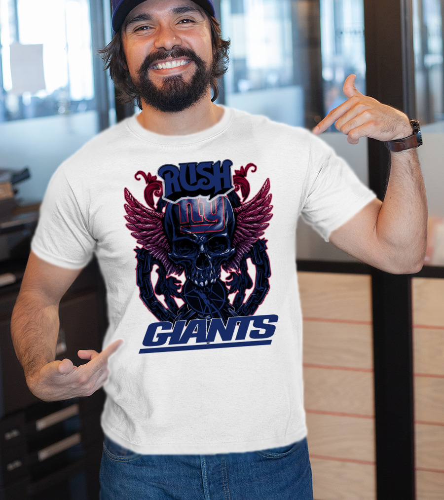 Rush New York Giants Skull With Wings And Chains T-Shirt