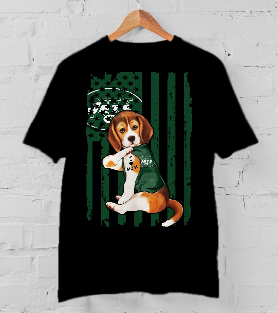 Beagle I Love Mom New York Jets Fan T-Shirt