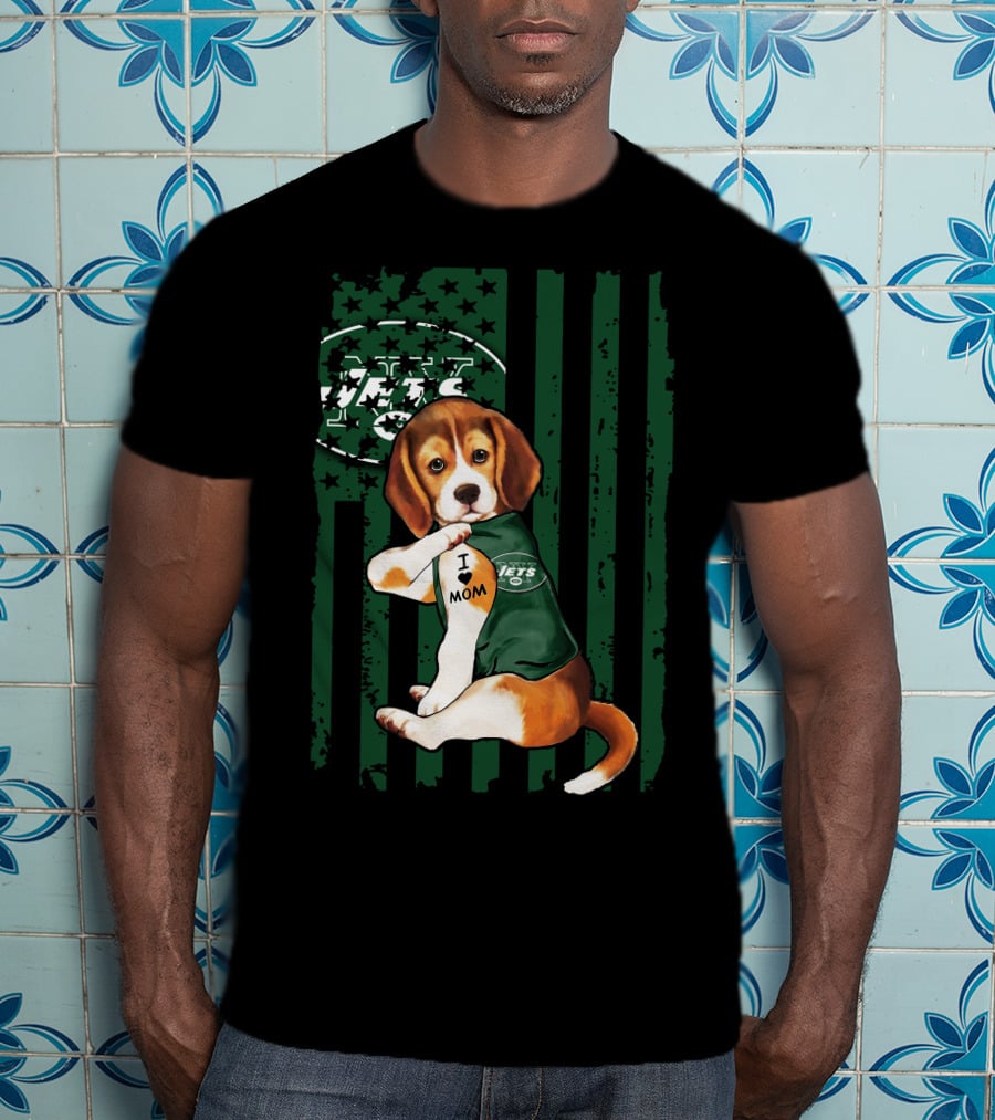 Beagle I Love Mom New York Jets Fan T-Shirt