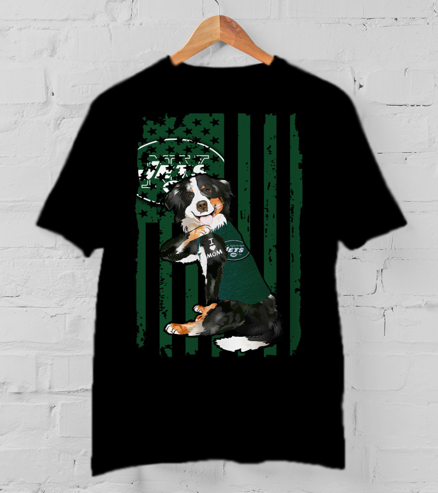 Border Collie I Love Mom New York Jets American Flag T-Shirt