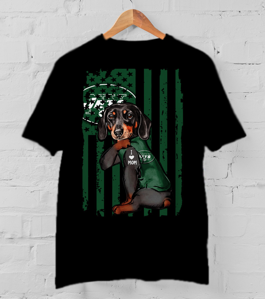 Dachshund I Love Mom New York Jets Football Fan T-Shirt