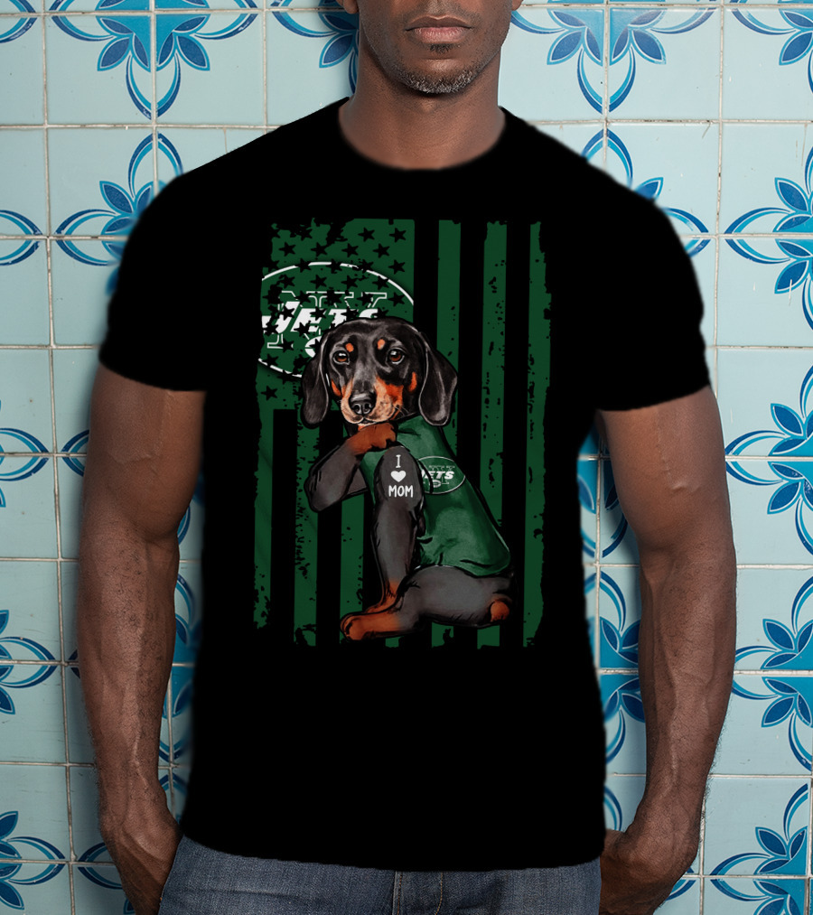 Dachshund I Love Mom New York Jets Football Fan T-Shirt