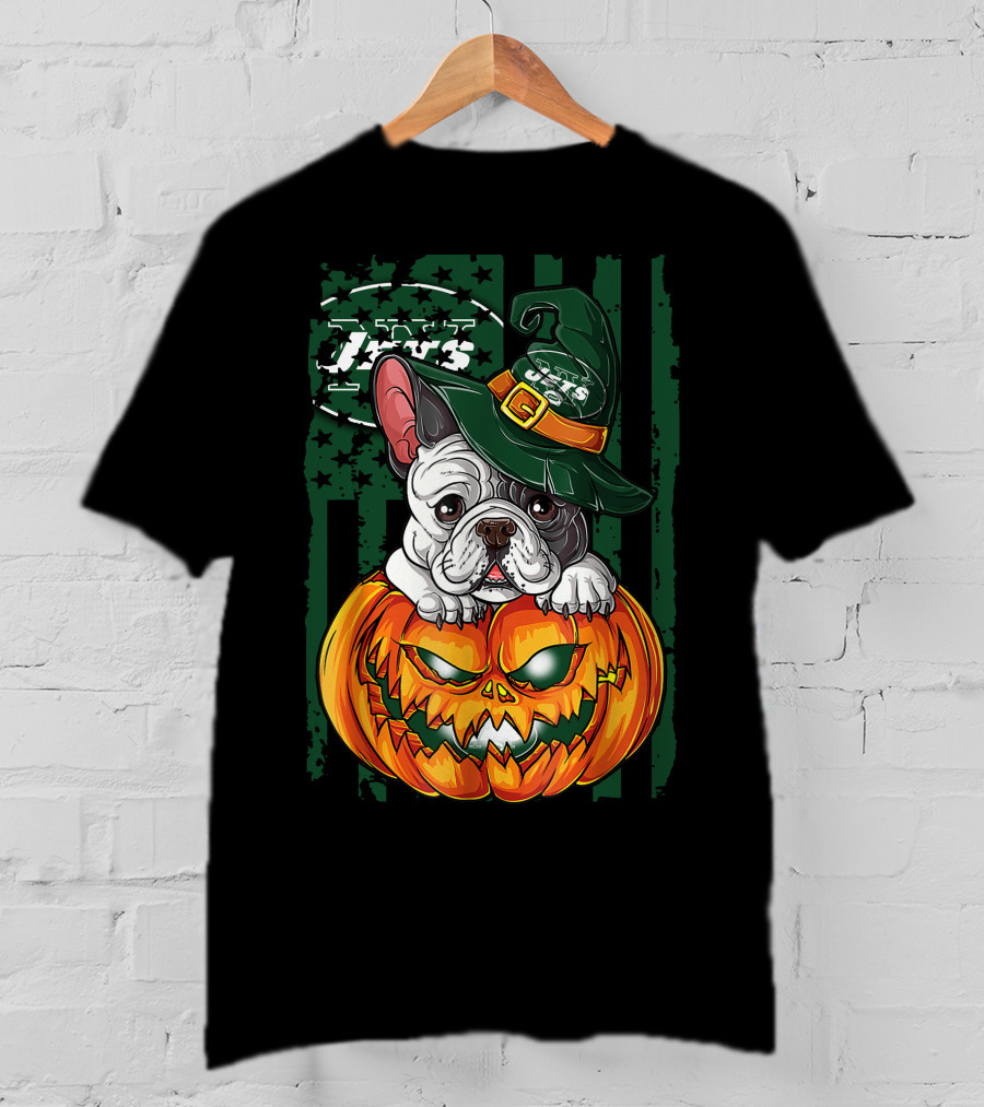 Hlw Bulldog New York Jets Halloween Pumpkin Wizard T-Shirt