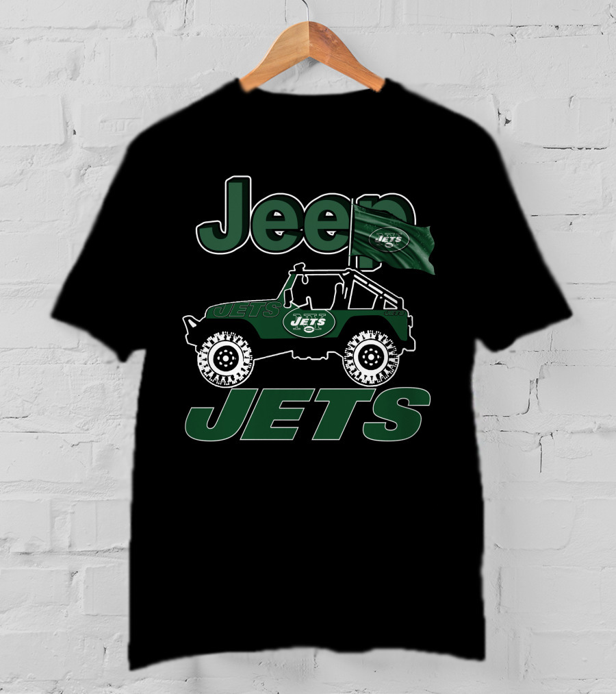 Jeep Jets New York Jets Logo With Jeep Illustration And Flag T-Shirt