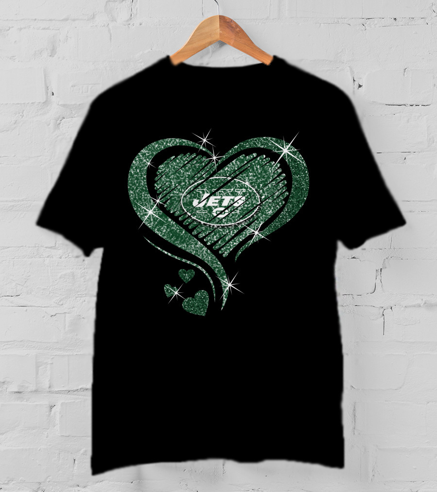 Heart Diamond Jets Glitter Green Football Fan T-Shirt