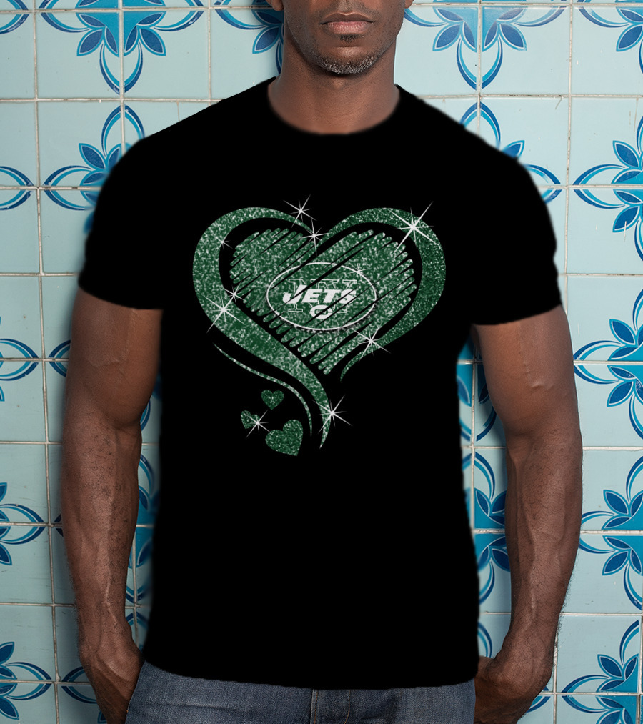Heart Diamond Jets Glitter Green Football Fan T-Shirt