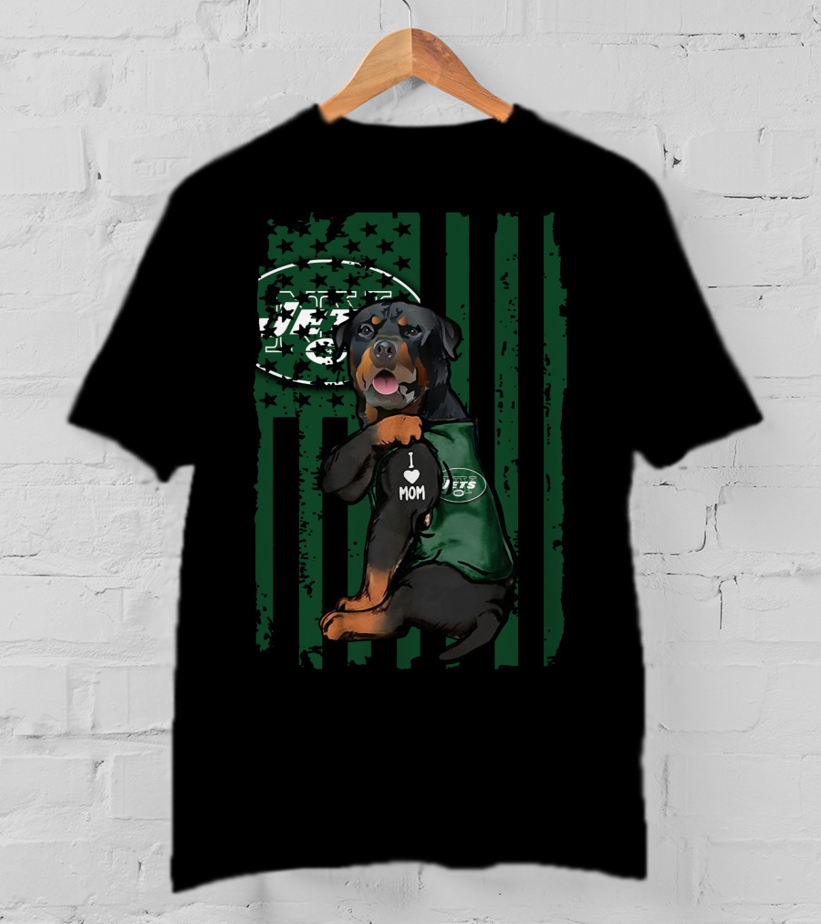 Rottweiler I Love Mom New York Jets Fan Gear T-Shirt