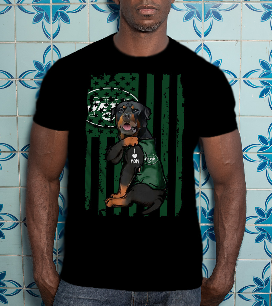 Rottweiler I Love Mom New York Jets Fan Gear T-Shirt
