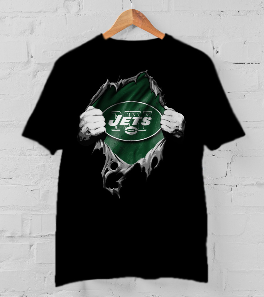 Torn V2 New York Jets Logo Hands Emerging From Rip T-Shirt