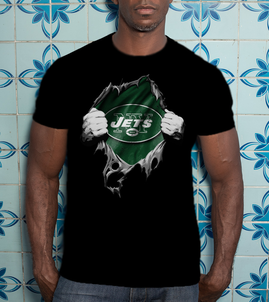 Torn V2 New York Jets Logo Hands Emerging From Rip T-Shirt