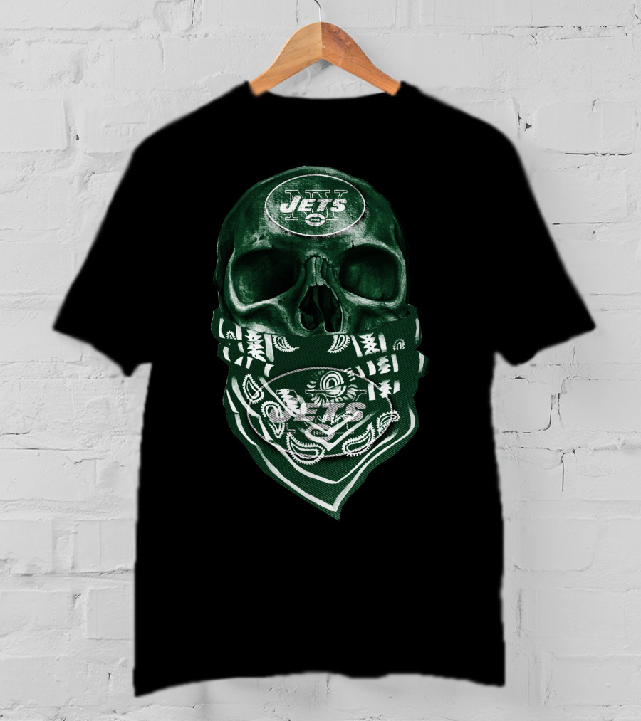 Skull V5 New York Jets Bandana Motif T-Shirt