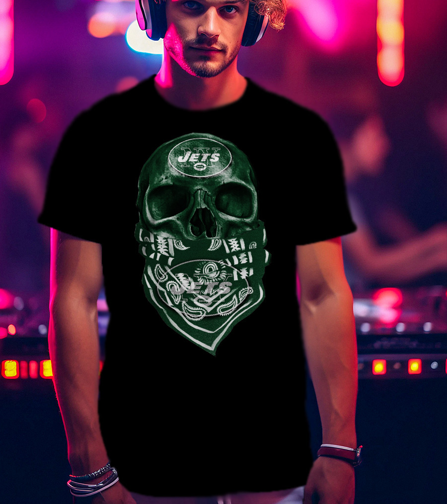 Skull V5 New York Jets Bandana Motif T-Shirt