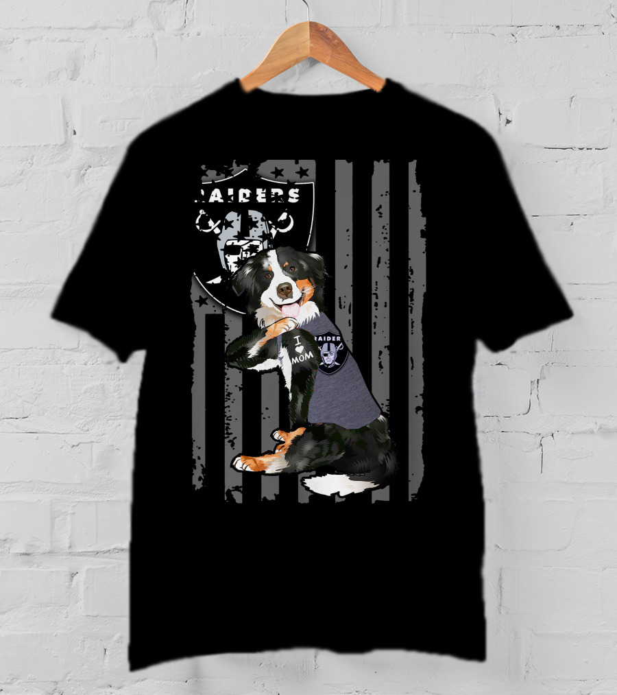 Oakland Raiders Border Collie I Love Mom T-Shirt