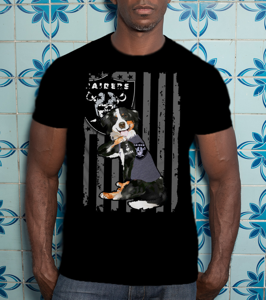 Oakland Raiders Border Collie I Love Mom T-Shirt