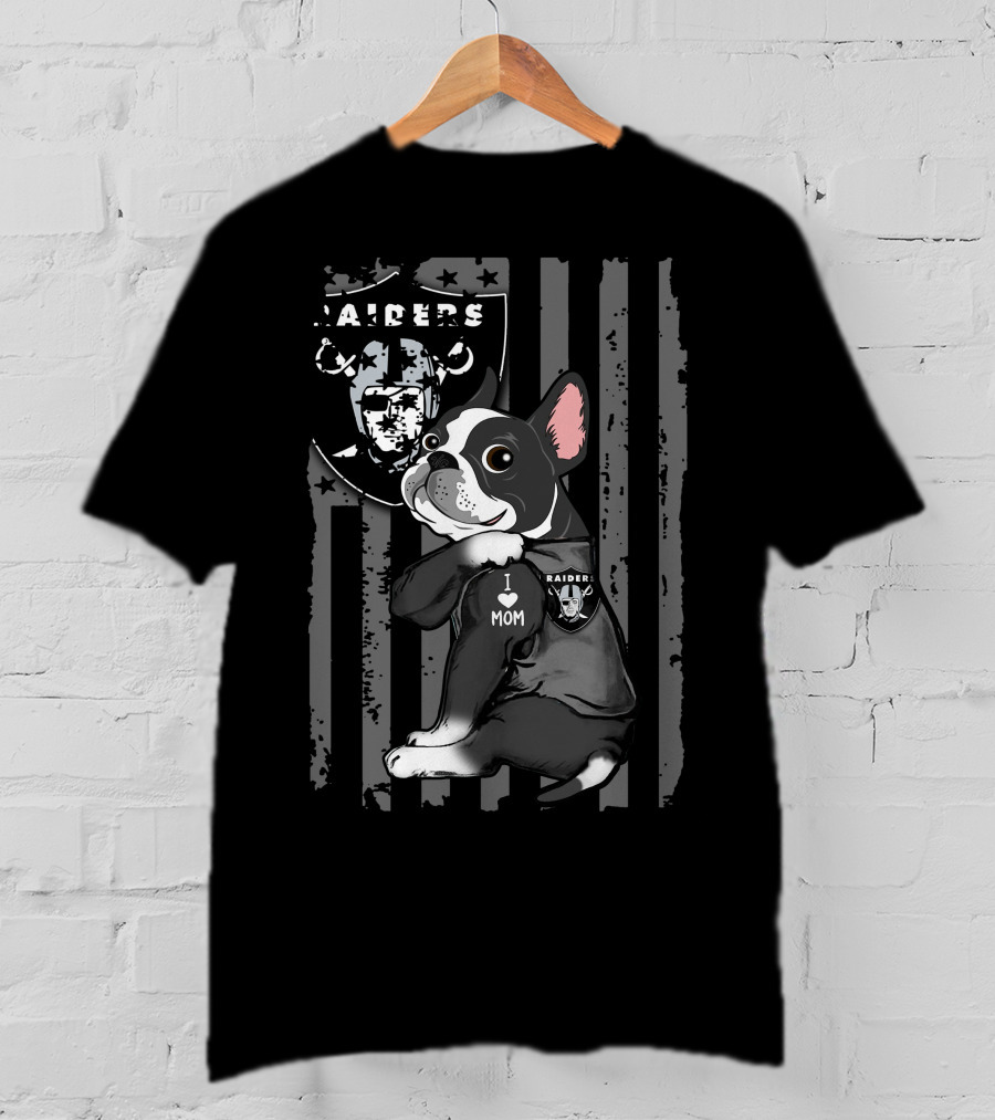 Boston Terrier I Love Mom Raiders Fan T-Shirt