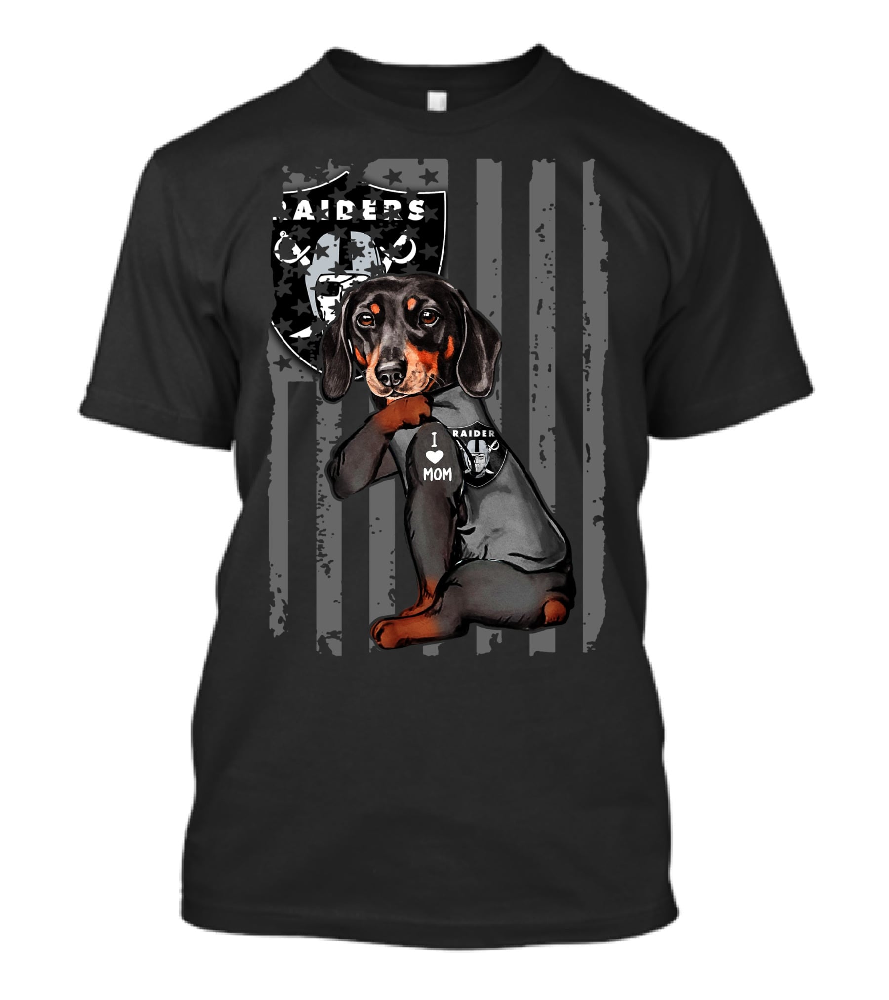 Dachshund I Love Mom Raiders Flag T-Shirt
