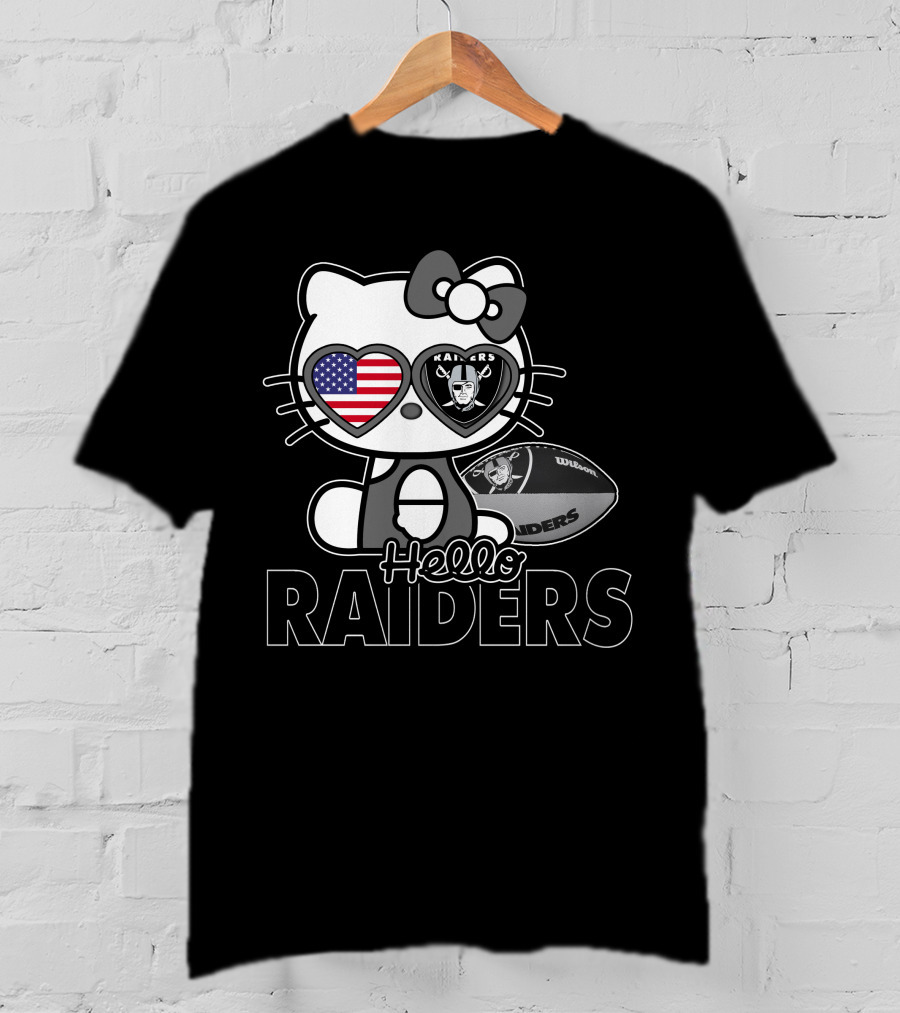 Hello Kitty Raiders American Flag Heart Glasses And Football T-Shirt