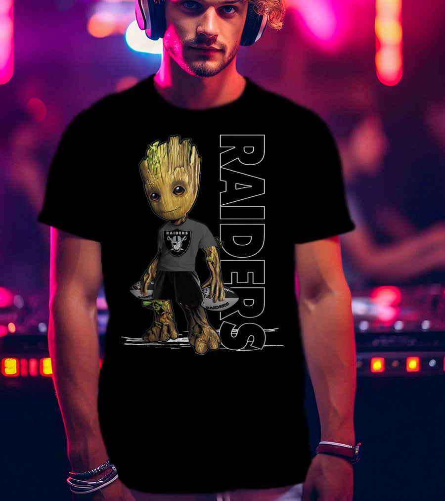 Groot Raiders Holding Football With Raiders T-Shirt