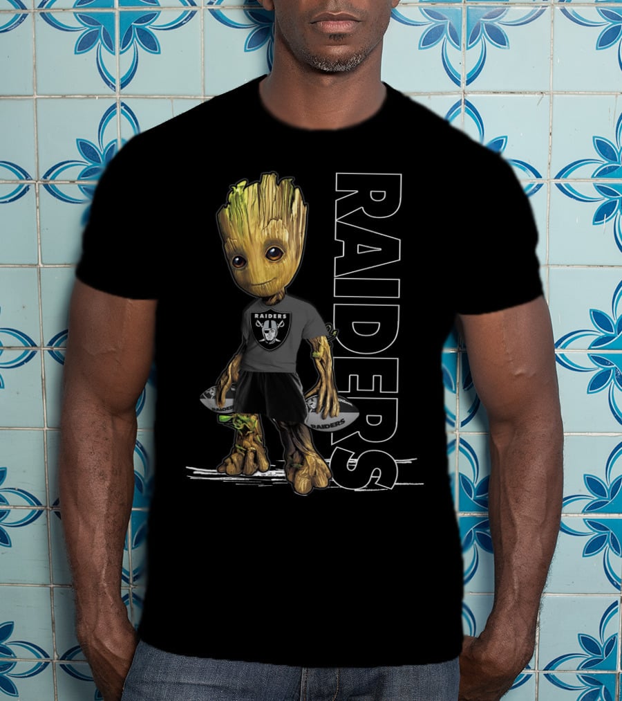 Groot Raiders Holding Football With Raiders T-Shirt