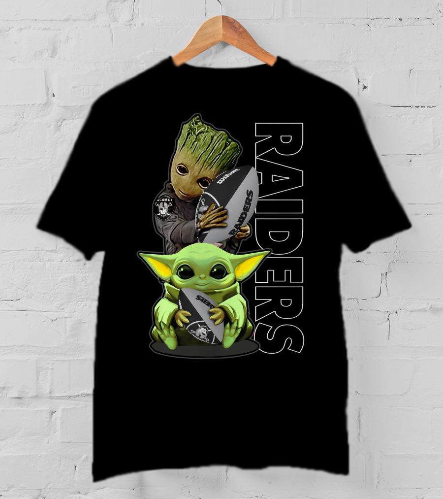 Grzd Oakland Raiders Groot Baby Yoda Football T-Shirt