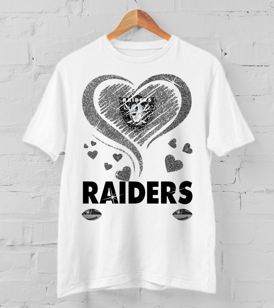 Raiders In My Heart Silver Glitter Hearts T-Shirt