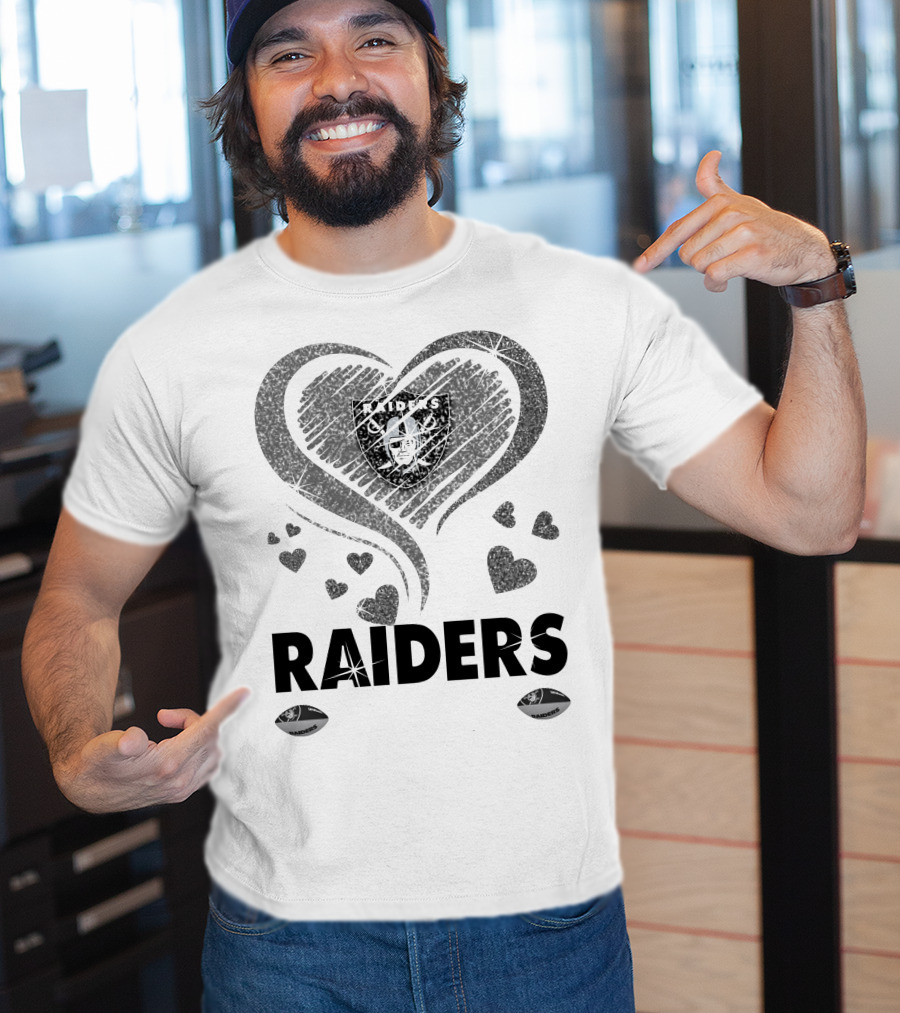 Raiders In My Heart Silver Glitter Hearts T-Shirt