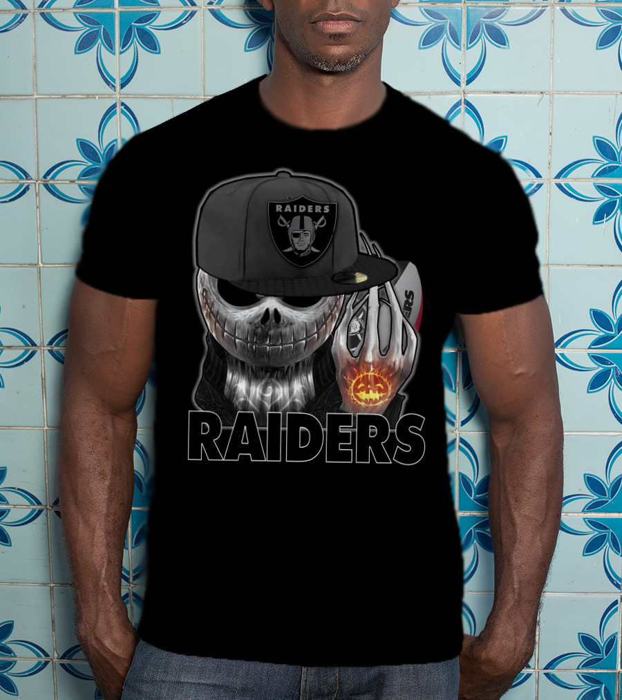 Jackskull Raiders Halloween Skull Holding Pumpkin T-Shirt