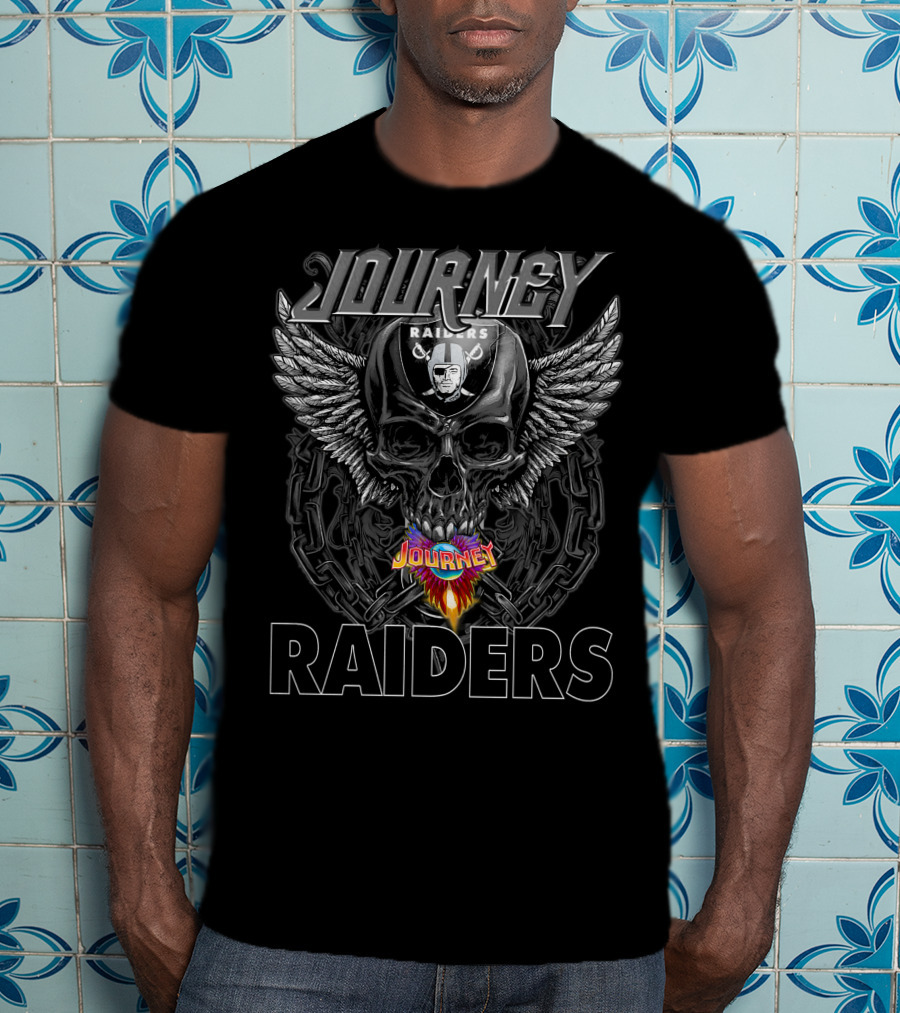 Journey Raiders Skull With Wings And Chains T-Shirt