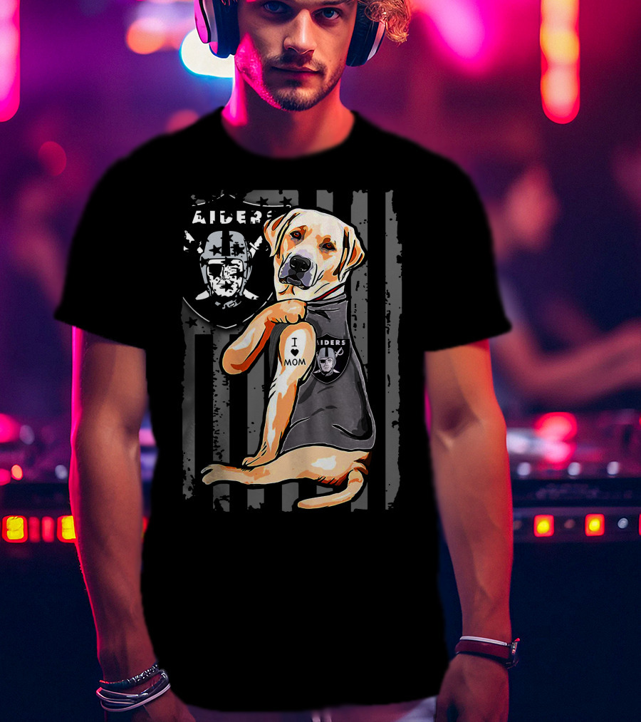 Labrador Retriever I Love Mom With Raiders Shield T-Shirt