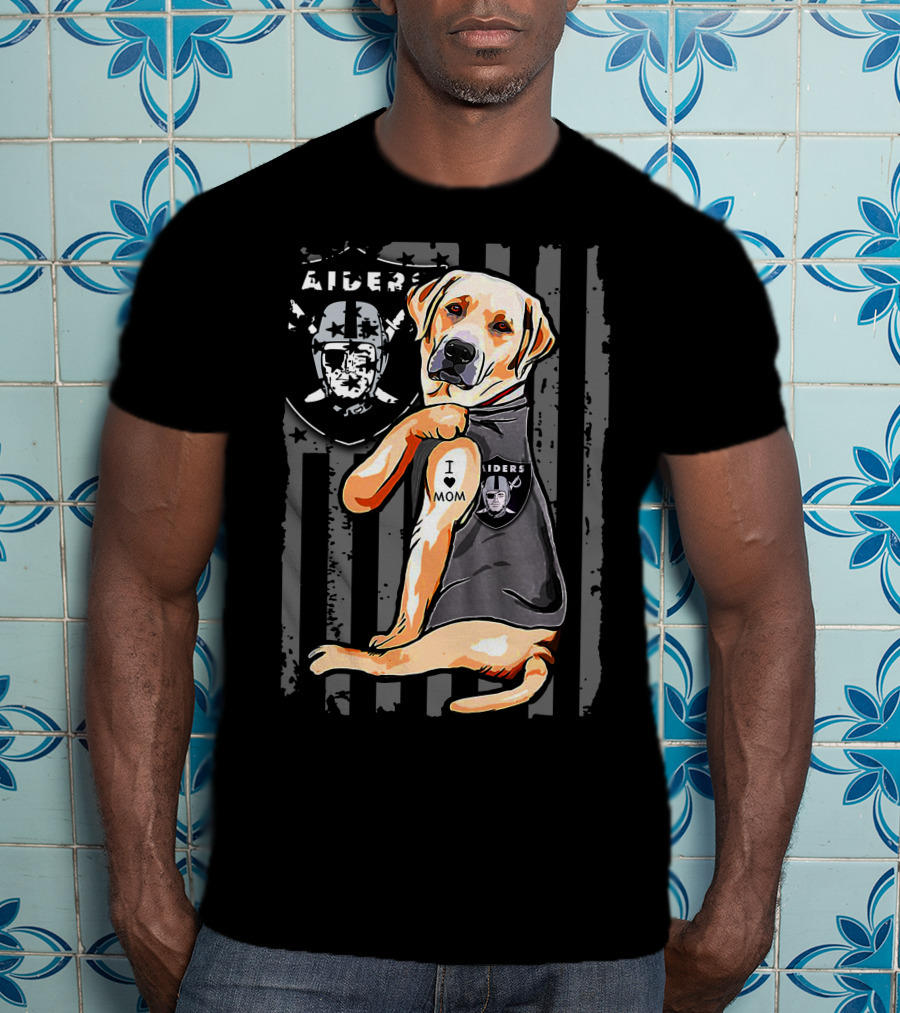 Labrador Retriever I Love Mom With Raiders Shield T-Shirt