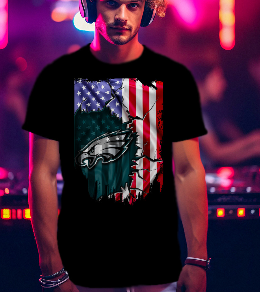 Philadelphia Eagles American Flag Ripped T-Shirt
