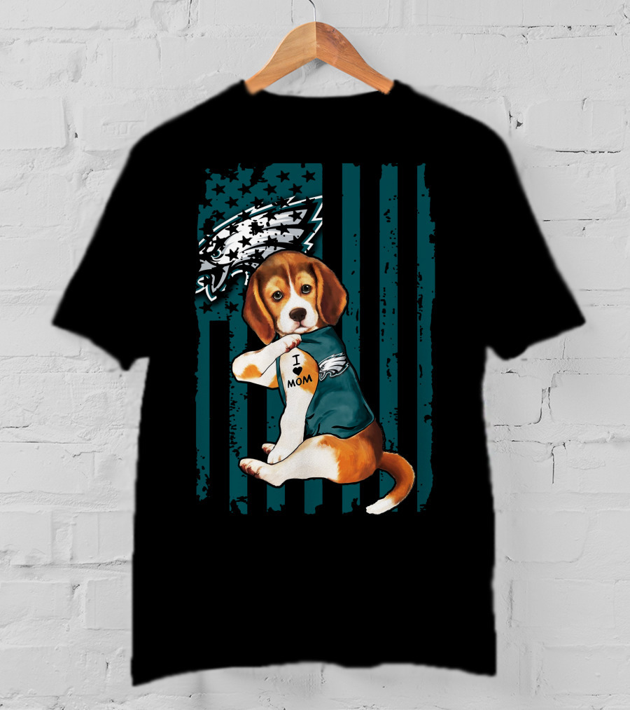 Beagle Philadelphia Eagles I Love Mom Dog Tattoo Pup T-Shirt