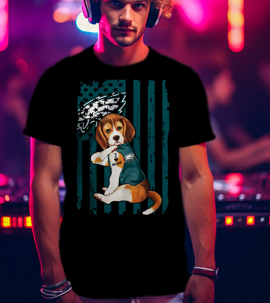 Beagle Philadelphia Eagles I Love Mom Dog Tattoo Pup T-Shirt