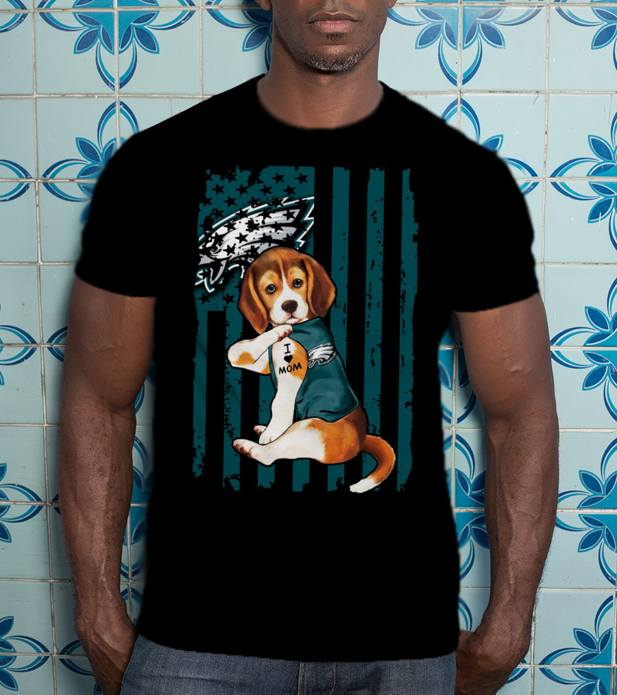 Beagle Philadelphia Eagles I Love Mom Dog Tattoo Pup T-Shirt