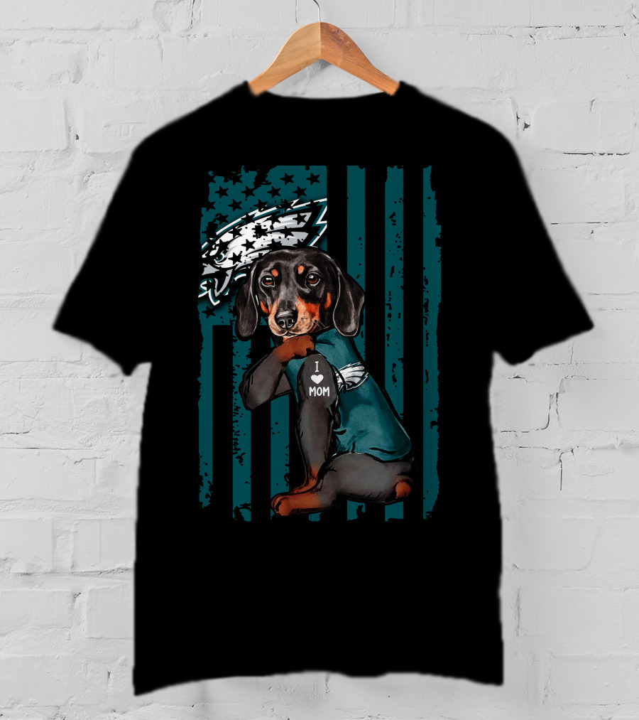 Dachshund I Love Mom Philadelphia Eagles Fan T-Shirt