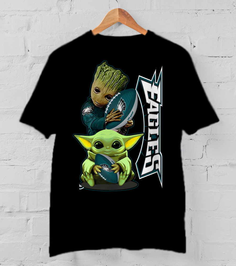 Grzd Philadelphia Eagles Groot Baby Yoda Football T-Shirt