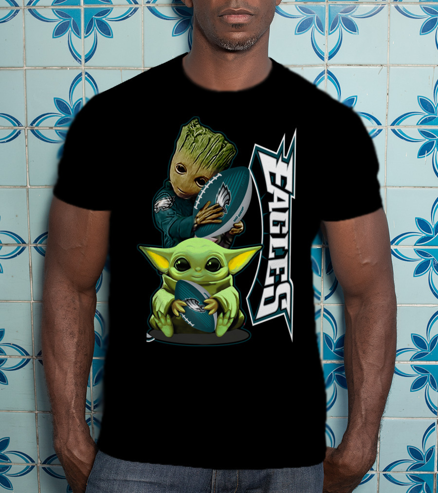 Grzd Philadelphia Eagles Groot Baby Yoda Football T-Shirt