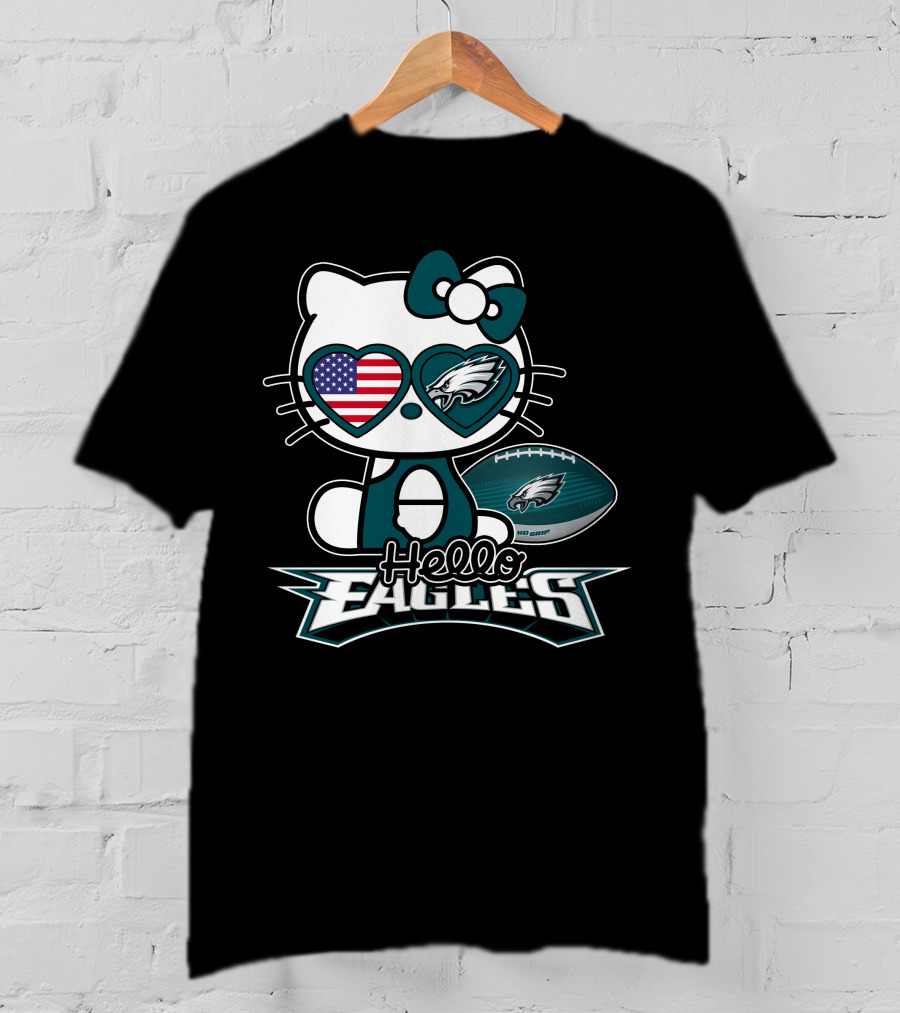 Hello Kitty Philadelphia Eagles Football USA Flag T-Shirt