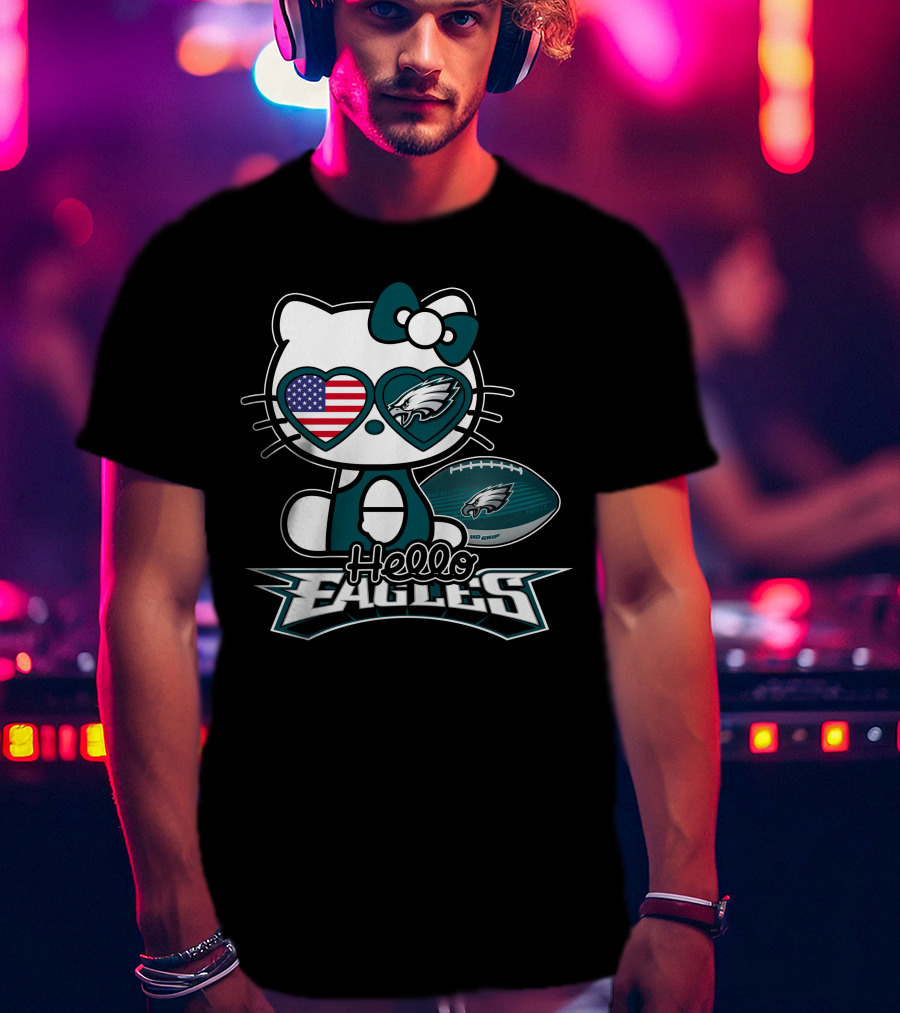 Hello Kitty Philadelphia Eagles Football USA Flag T-Shirt