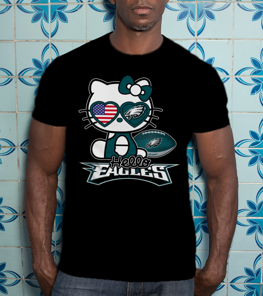 Hello Kitty Philadelphia Eagles Football USA Flag T-Shirt