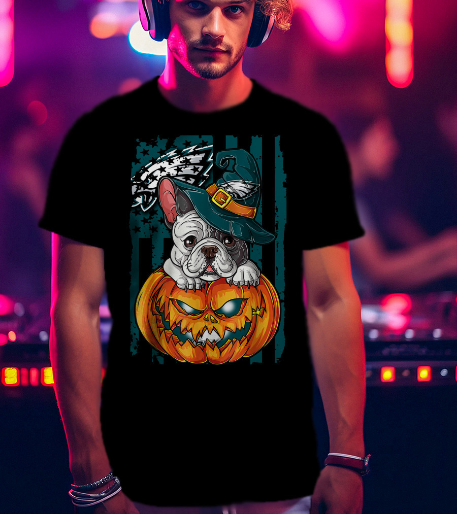 Hlw Bulldog Halloween Philadelphia Eagles Pumpkin T-Shirt